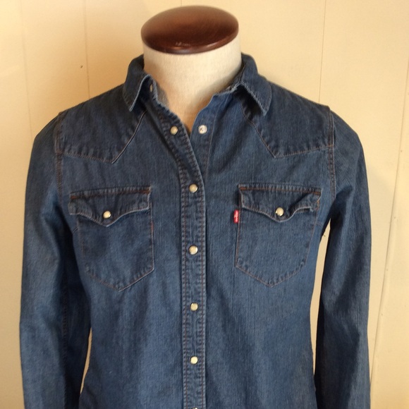 levi denim shirt pearl buttons